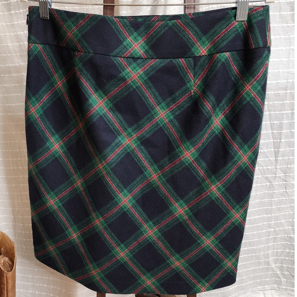 Talbots Womens Navy Green Red Plaid Wool Blend Lined Pencil Skirt Size 10